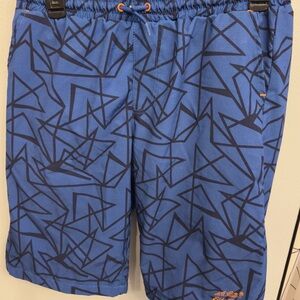 Eddie Bauer Youth Blue and Black Patterned Swim Trunks